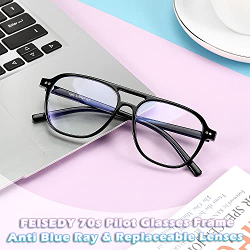 FEISEDY Lightweight Pilot Glasses Frame Blue Light Blocking Glasses Women Men Oversized Square Computer Glasses B2387