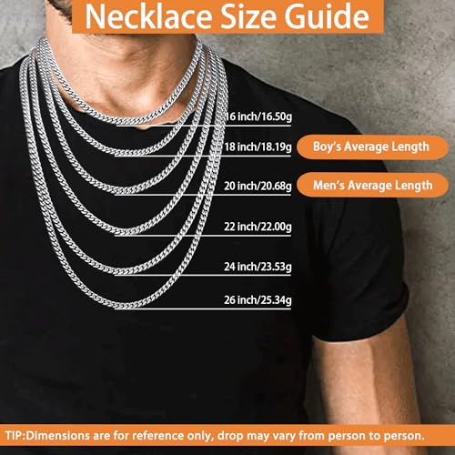 Jewlpire Silver Chain Necklace for Men, 5mm Cuban Link Chain for Men Women Stainless Steel Chain Cool & Comfortable Men's Chain Necklaces 16 Inch