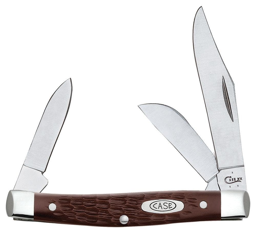 Case WR XX Pocket Knife Brown Synthetic Jigged Medium Stockman Item #106 - (6344 SS) - Length Closed: 3 1/4 Inches