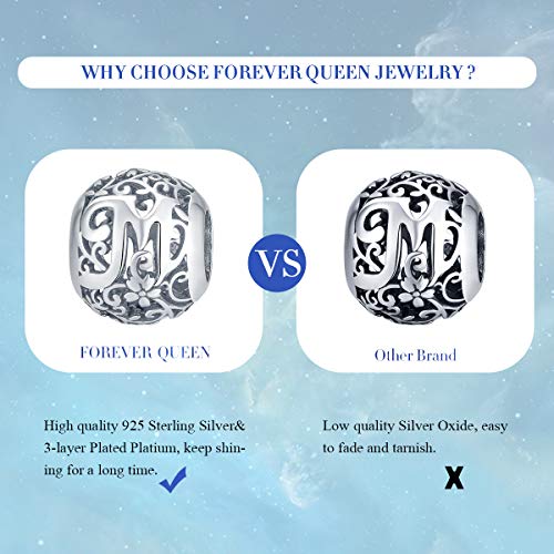 FOREVER QUEEN Letter Alphabet Charm B Initial Charm Beads 925 Sterling Silver Letter Charms for Bracelets Necklace