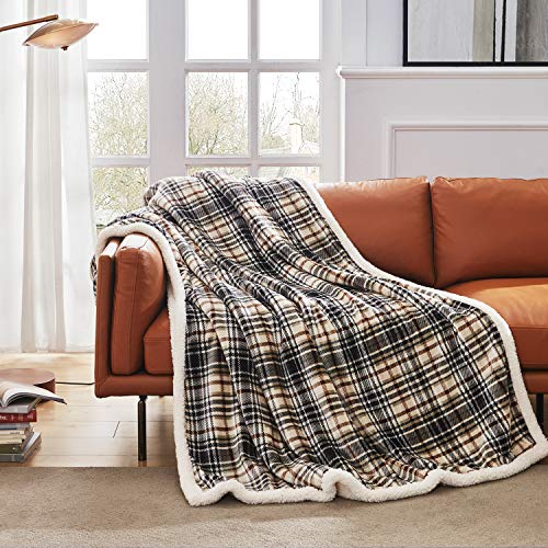 Touchat Sherpa Plaid Throw Blanket, Fuzzy Fluffy Cozy Soft Blanket, Fleece Flannel Plush Twin Size Microfiber Blanket for Couch Bed Sofa (60" X 70", Plaid Brown)