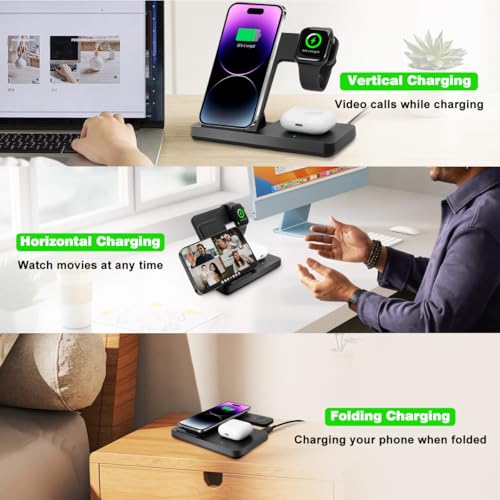 Wireless Charger, 3 in 1 Charging Station for Multiple Devices, Wireless Charging Stand for iPhone 8-15 Series,iWatch9/8/7/6/5/4/3/2/SE, AirPods3/2/Pro (Black)