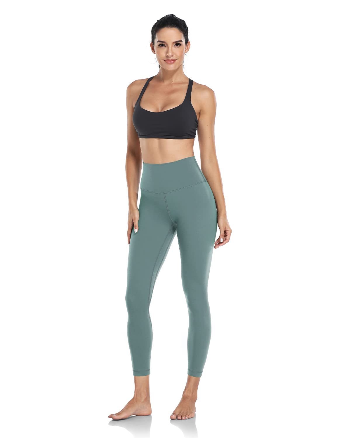 HeyNuts Essential 7/8 Leggings High Waisted Yoga Pants for Women, Soft Workout Pants Compression Leggings with Inner Pockets Everglade Teal_25'' M(8/10)