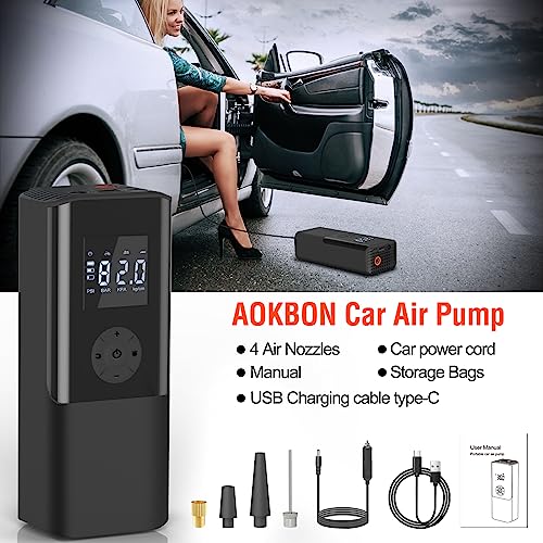 AOKBON Mini Portable Air Compressor 150 PSI Rechargeable Electric Air Pump DC12V Tire Inflator with Digital Display LED Light USB Charging for Car Motorcycle Ball Outdoor