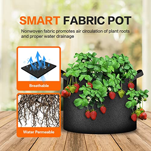 iPower Plant Grow Bag 5 Gallon 6-Pack Heavy Duty Fabric Pots, 300g Thick Nonwoven Fabric Containers Aeration with Nylon Handles, for Planting Vegetables, Fruits, Flowers, Black 2024 Version