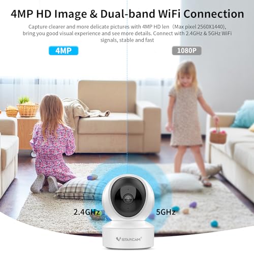 VSTARCAM Indoor Security Camera,2K HD WiFi Camera,Baby Camera,360° PTZ Camera,Dog Camera,Pet Camera,Baby Monitor,Night Vision,2-Way Audio,Hybrid Zoom,2.4G WiFi Camera (5G WiFi Camera CS49Q)