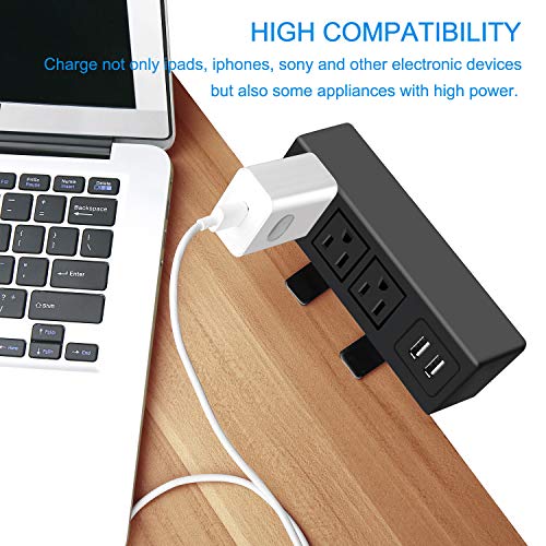 CCCEI 3 Outlet Desk Clamp Power Strip with USB Ports, Desktop Power Strip Surge Protector 1200J. Desk Mount Charging Power Station, on Desk Edge Power Outlet 125V 12A 1500W.