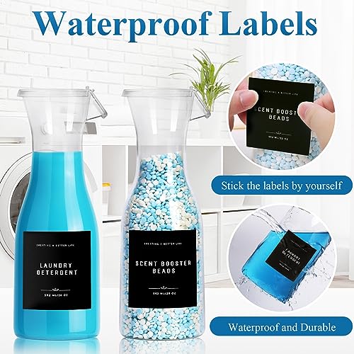 GIXSEGIE Laundry Detergent Dispenser Bottle 20oz with Waterproof Label for Laundry Detergent Soap Fabric Softener Bleach Scent Booster Beads, Sturdy PET Bottle for Laundry Room Decor 2 Pack Black