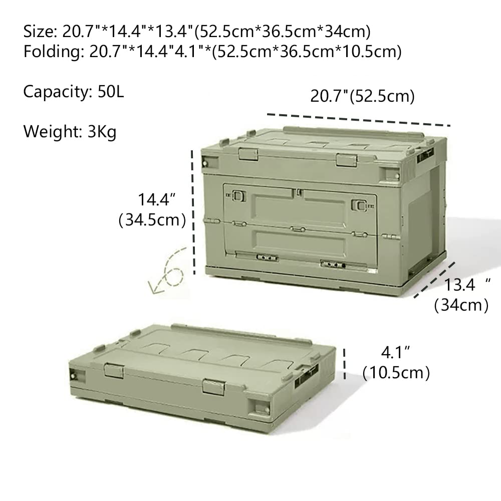 VPTMRP 50L Large Capacity Camping Storage Box with Wooden Lid Foldable 3-Door Utility Box for Home Outdoor, Portable Camping Items Storage Bin