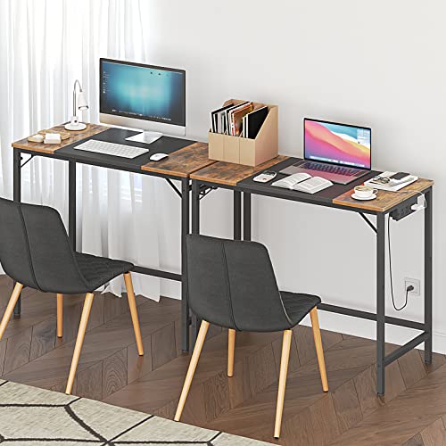 HOOBRO Computer Desk, Home Office Desk with Power Outlet, Modern Study Writing Desk with 3 Hooks for Study Room, Home Office, Sturdy and Stable, Easy to Assemble, Charcoal Gray and Black BC40UDN01