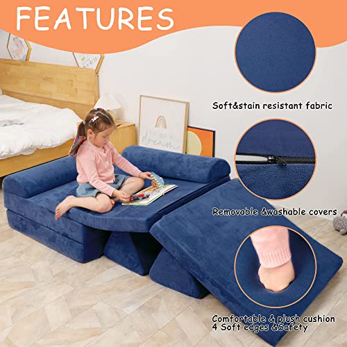 Betterhood Play Couch Sofa for Kids Large Size, Modular Kids Play Couch, Kids Couch Building Fort for Playroom Bedroom, Children Convertible Foam Cushion Couch for Boys and Girls, Blue