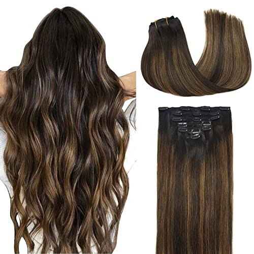 DOORES Hair Extensions Real Human Hair, Balayage Ash Blonde Highlighted Platinum Blonde 24 Inch 120g 7pcs, Hair Extensions Real Human Hair Clip in Remy Hair Extensions Natural Hair Extensions Straight