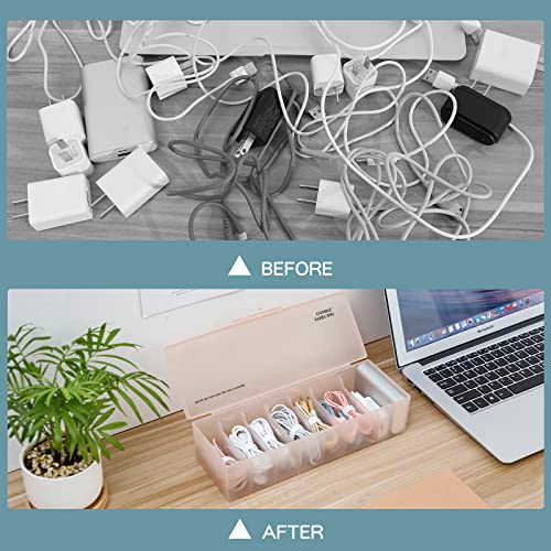 Yesesion Plastic Cable Organizer Box with Lid and 7 Compartment, Large Cord Management Storage Case, Electronics Accessories Organizer for Home Office Desk, Drawer, Phone Charger, Wires (White)