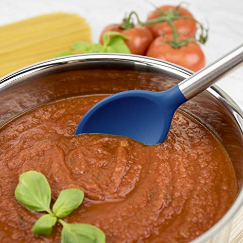 Tovolo Mixing Spoon With Stainless Steel Handle Scratch Heat-Resistant Stirring, Kitchen Utensil Safe for Nonstick Cookware & Cast Iron Skillets, Deep Indigo