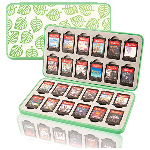 Aconcise One Game Card Case for Nintendo Switch Games, Slime and Portable Carrying Storage Travel Box with 24 Card Slots, Hard Shell Protective and Durable (Leaves)