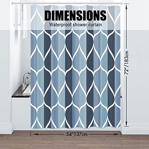 Gelbchu Ombre Aegean Blue Fabric Shower Curtain, Waterproof Design and Polyester, Quick-Drying, Weighted Hem, Shower Curtains Set for Bathroom W 72 x H 72, Machine Washable with 12 Hooks