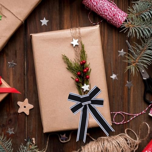 Meseey 12 Pcs Black and White Stripes Bow Nightmare Before Christmas Bows for Wreath Tree Topper Indoor Outdoor Bunting Party Wall Decoration (blackwhitestripe)