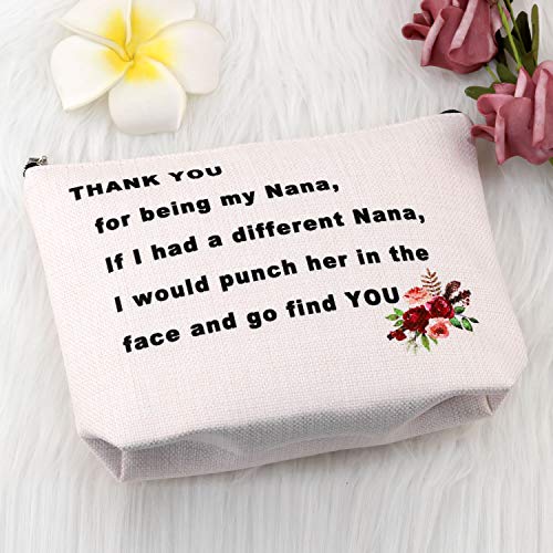 PXTIDY Nana Makeup Bag Grandma Gift Nana Gift Thank You For Being My Nana Cosmetic Bag Funny Grandmother Makeup Bag Best Nana Ever Gift Nani Gift (beige)