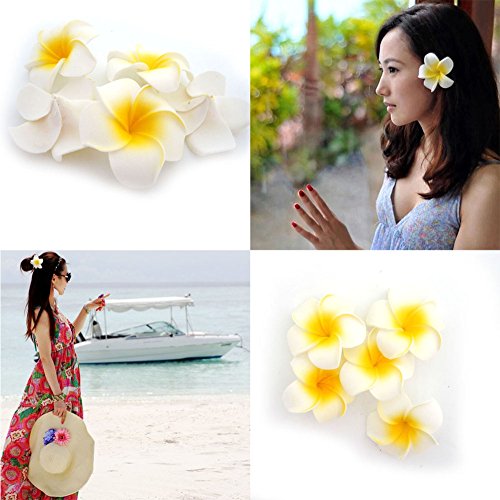 Pursuestar 100Pcs White Foam Hawaiian Frangipani Artificial Plumeria Flower Petals Cap Hair Hat Wreath Floral DIY Home Wedding Decoration 5cm