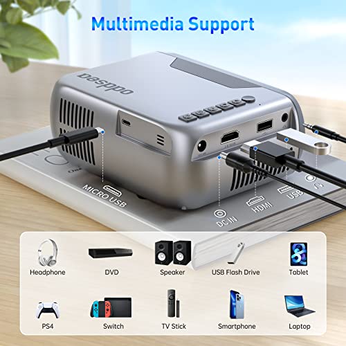 Mini Projector with WiFi, Oddsea Portable Projector for Home Theater, 1080P Supported Movie Projector for Outdoor Use, Compatible with iPhone, Android Phone, Laptop, USB, TV Stick