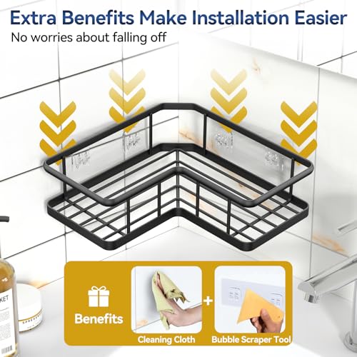 YASONIC 2024 New Corner Shower Caddy, 3-Pack Shower Organizer Corner with Soap Holder and 4 Removable Hooks, Rustproof Corner Shower Shelves, No Drilling Shower Shelf for Inside Shower, Black