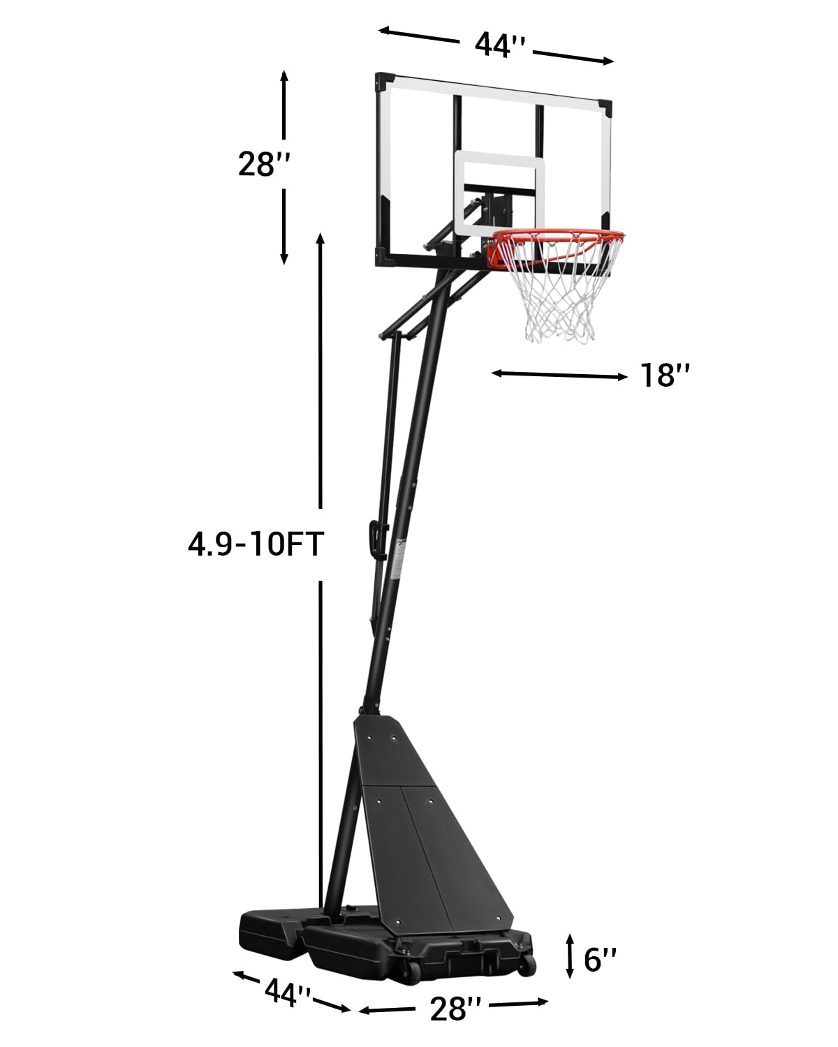 WIN.MAX Portable Basketball Hoop Quickly Height Adjusted 4.9-10ft Outdoor/Indoor Basketball Goal System with 44 inch Backboard and Wheels for Adults (Basketball Hoop Pro)