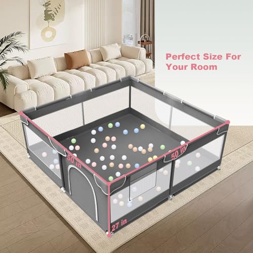 Baby Playpen for Babies and Toddlers 50 x 50 inch, Baby Play Yards Indoor & Outdoor, Sturdy Safety Baby Play Pen with Soft Breathable Mesh, Baby Fence