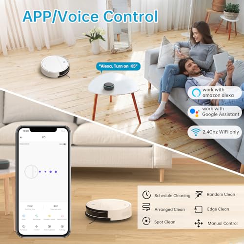 OKP Robot Vacuum Cleaner, Tangle-Free, Super Thin, Low Noise, Powerful Suction, Cleaning Schedules, Self-Charging, Robotic Vacuums with Wi-Fi/App/Alexa Control, Ideal for Pet Hair Carpets Hard Floors