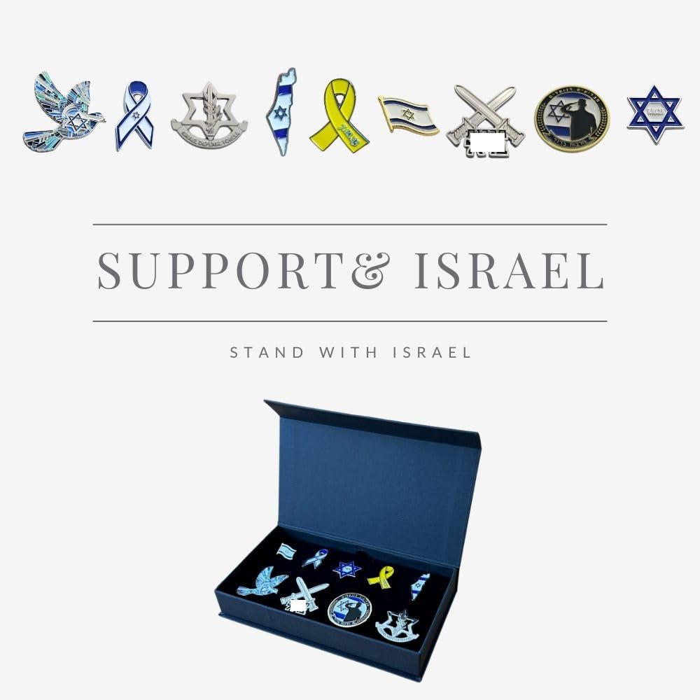 Black Gift Box set of Israeli Pin sign - Hostages Kidnapped Yellow with 7.10.23, Collectible. Limited Edition [9 Designs Pack]