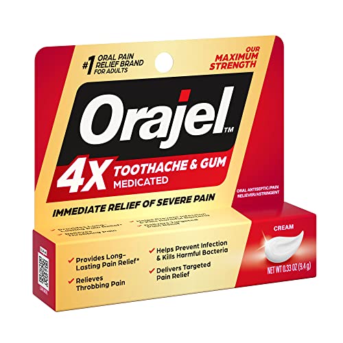 Orajel 4X for Toothache & Gum Pain: Severe Cream Tube 0.33oz- From Oral Pain Relief Brand