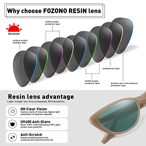 Fozono Retro Vintage Narrow Cat Eye Sunglasses for Women 90s Small Chic Style Trendy Sunnies UV400 Protection FZN7514(Brown/Green)