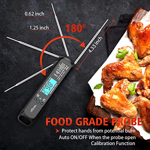 Venigo Digital Meat and Food Thermometer for Cooking and Grilling, Waterproof Instant-Read Cooking Thermometer, Kitchen Probe Thermometer for Baking, Roasting, Smoking, Deep Frying (Black)