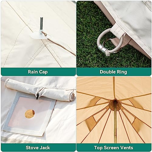 YITAHOME Canvas Bell Tent Cotton Canvas Yurt Tent 4 Season Waterproof Glamping Tents w/Stove Jack for Family Camping Outdoor Hunting Party (4M/13FT)