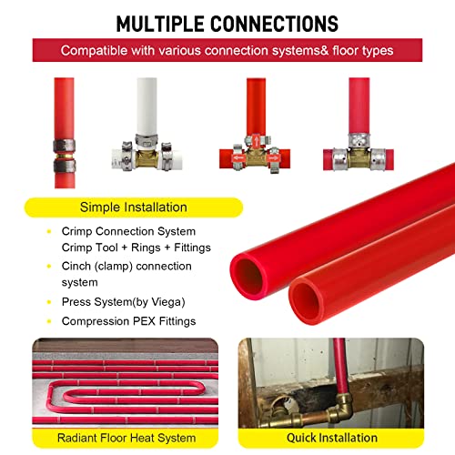 PEX Pipe 1/2 Inch 300ft 1 Rolls PEX Tubing EVOH PEX-B Pipe Oxygen Barrier Durable Leakage-Proof Flexible for Residential Water Lines in Homes PEX Radiant Heat Tubing(Red)