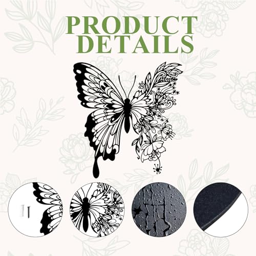 ESTART Metal Butterfly Wall Decor, 12 x 11.2 inch Boho Butterfly and Flower Metal Hanging Wall Decor Home Wall Art for Living Room Bedroom Bathroom