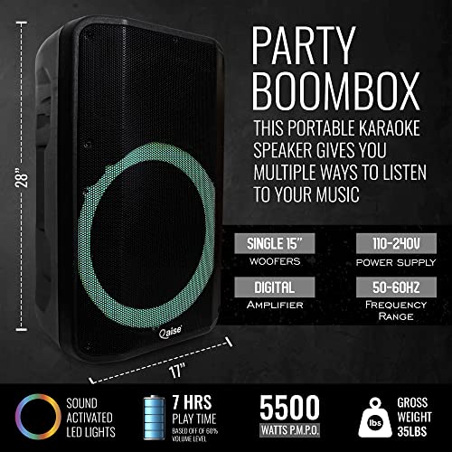 QAISE Portable Bluetooth Speaker & Karaoke Machine - Portable PA System with Wireless Mic, Professional Dual 12” Subwoofer with Lights, 7h Play time, 6000 Watts Peak Power - SonicBoomer X Douze