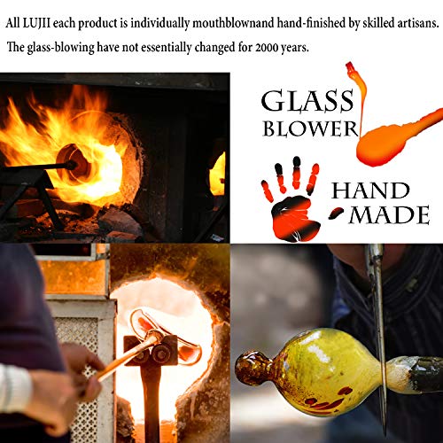 LUJII Hand Blown Glass Hummingbird Feeder for Outdoors Hanging with Ant Guard, 25 fl.oz, Leak Proof & Rustproof, Metal Base with 5 Feeding Ports & 5 Perches, Unique Garden & Backyard Decor (Purple)