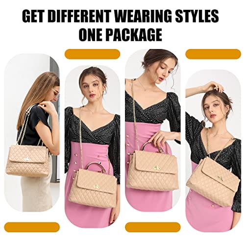 ER.Roulour Chain Shoulder Bag, Quilted Purses for Women, Medium Flap Turnlock Vegan Leather Handbag
