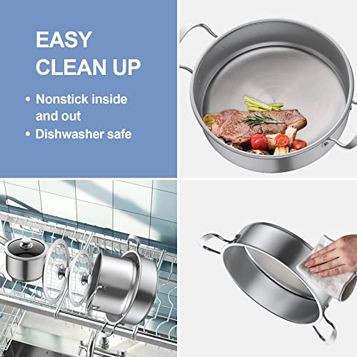 Aufranc Stainless Steel pots and pans set, 6 Piece Nonstick Kitchen Induction Cookware Set,Works with Induction/Electric and Gas Cooktops, Nonstick, Dishwasher