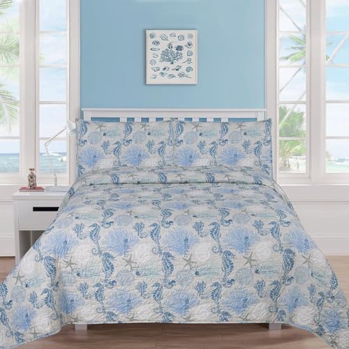 Caribbean Joe Coastal 3-Piece Quilt Set, Full/Queen, Beach Bum Sand