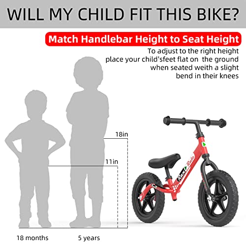 Royalbaby RanRule Kids Balance Bike Toddlers Age 2~5 Years Durable Carbon Steel Frame 12 Inch EVA Wheel, Black