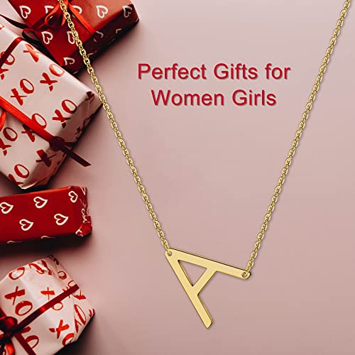 Ursilver Sterling Silver Initial Necklaces for Women, 14K Gold Over S925 Sterling Silver Sideways Initial Necklaces Letter Pendant Necklaces Gold Dainty Sterling Silver Initial Necklaces for Women(K)