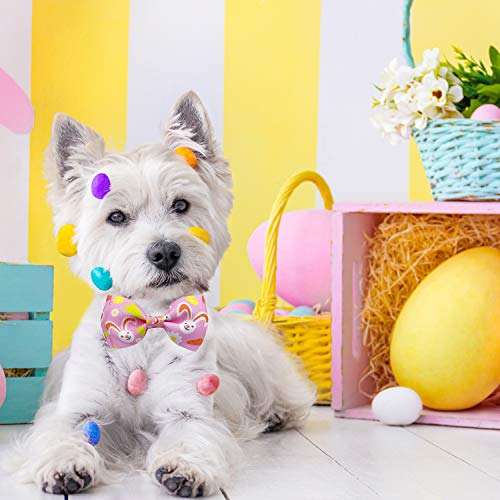 Easter Dog Collar with Bow Tie, Holiday Bunny Carrot Collar for Small Medium Large Dogs (Hoppy Hour/Pink, Small)