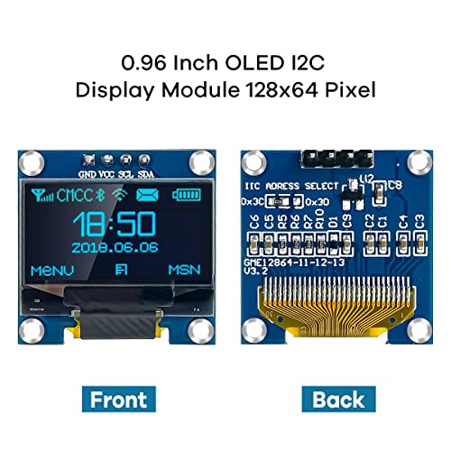 Hosyond 5 Pcs 0.96 Inch OLED I2C IIC Display Module 12864 128x64 Pixel SSD1306 Mini Self-Luminous OLED Screen Board Compatible with Arduino Raspberry Pi (Blue)