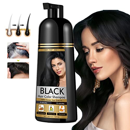 Black Hair Dye Shampoo for Men & Women Hair Dye Color Shampoo,100% Gray Coverage Suitable for All Hair Types Gentle, Nourishing Formula herbal Ingredients (500ML)
