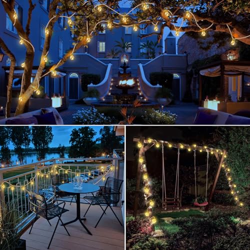 Solar String Lights Outdoor, 20FT G50 Globe Vintage Rope Hemp Outdoor String Lights With 8 Modes，16 Waterproof & Shatterproof Bulbs Warm White Solar Powered Patio Lights for Garden Wedding Party Decor