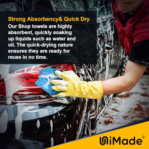 UNIMADE Shop Towels Rags, 50 Pack Reusable Shop Rags Bulk Microfiber Cleaning Cloth Lint Free Cleaning Towels for Car Kitchen Automotive Bar Mechanic Restaurant Garage, 11.5"x 11.5", Blue
