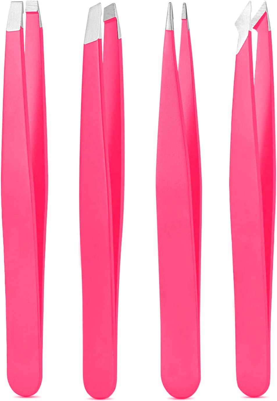 Tweezers Set, High Precision Stainless Steel Eyebrow Tweezers for Facial Hair, Inward Growing Hair and Splinter Remover Kit, Suitable for Women and Men, 4-Piece Set. (pink)