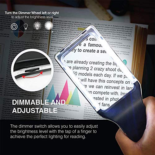 MagniPros 6X Rechargeable Magnifying Glass with 3 Color Light Modes & Anti-Glare Lens - Relieve Eye Strain | Perfect for Low Vision Seniors, Macular Degeneration & Fine Print