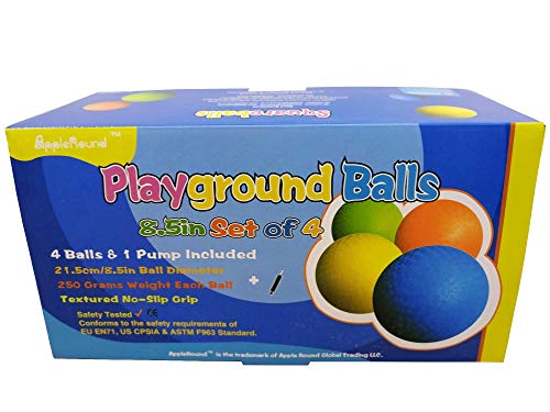 AppleRound 8.5-inch Dodgeball Playground Balls, Pack of 4 Balls with 1 Pump, Official Size for Dodge Ball, Handball, Camps and Schools (Blue)
